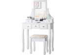 Comodino Costway Con Sgabello, 5 Cassetti, Contenitore Estraibile, Specchio Girevole A 360 Gradi, Tavolino E Piano Estraibile,
