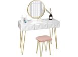 Tavolino Da Toilette Eugad Con Sgabello E Specchio, Girevole A 360 Gradi, Specchio Per Il Trucco, Tavolino Da Toilette Con 3 Cassetti, Sgabello In Velluto Imbottito, Cassetto Con 3D
