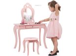 Tavolo Da Trucco Per Bambini Costway Con Sgabello E Specchio Estraibile, Tavolo Da Trucco In Legno Per Bambine, Tavolo Per Bambini Con Cassetto, Tavolo Con Specchio 70 X 34 X 105 Cm