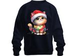 Catena Di Luci Per Amanti Dei Gatti - Regalo Di Natale Maglione Di Natale Unisex, Navy, 3XL