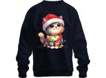 Catena Di Luci Per Amanti Dei Gatti - Regalo Di Natale Maglione Di Natale Unisex, Navy, L
