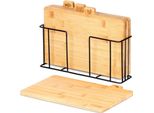 Vilde | Set Di Taglieri - 4 Pezzi - Con Supporto In Metallo - 28X20Cm - In Legno Di Bambù