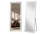 Specchio A Figura Intera Aiorber Led 160X50Cm, Con Illuminazione, Da Appoggio E Da Parete, Design Moderno, Argento