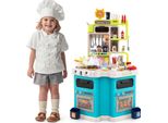 Cucina Per Bambini Costway, Cucina Per Bambole Con 113 Accessori, Luce, Suono, Vapore, Fornello, Lavello E Funzione Acqua, Cucina Giocattolo Per Bambini 3+ Blu