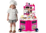Cucina Per Bambini Costway, Cucina Per Bambole Con 113 Accessori, Luci, Suoni, Vapore, Fornello, Lavello E Funzione Acqua, Cucina Giocattolo Per Bambini 3+ Rosa