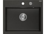 Mexen Oscar Lavello In Granito A 1 Vasca 580 X 490 Mm, Nero/Oro Metallizzato, Sifone Cromato - 6519581000-75