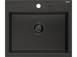 Mexen Oscar Lavello In Granito 1 Vasca 580 X 490 Mm, Nero/Oro Metallizzato, Sifone Nero - 6519581000-75-B