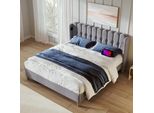Letto Imbottito Flieks 180X200Cm Con Usb E Tipo C, Letto Per Ragazzi Letto Per Bambini Con Rete A Doghe, Letto Matrimoniale Letto In Legno Letti Classici, Biancheria, Grigio