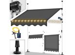 Tillvex Tenda A Morsetto 350 Cm Grigio Con Led Solare Con Manovella Balcone | Tenda Da Balcone Senza Foratura | Tenda Resistente Ai Raggi Uv E Regolabile In Altezza | Protezione Solare Impermeabile