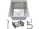Anw Home Lavello Da Cucina 40X50 Cm Con Sifone, Scolapiatti E Dispenser Di Sapone 350Ml, Lavello Da Cucina In Acciaio Inox 304 Con 2 Fori Per Rubinetto