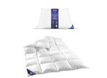 2 tlg. Set Daunendecke und Daunen Kissen | Bettdecke 135x200 cm 1600 g | Daunen Kissen 1100 gr| 100% Baumwolle | 60% Daunen+40% Federn