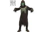 Spaventoso Costume Da Mietitore Per Bambini Con Maschera Luminosa Nero-Verde 8-10 Anni (140 Cm)
