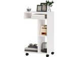Tavolino Con Rotelle, Scrivania Con 4 Ripiani, Tavolo Per Divano, Tavolo Per Laptop, Tavolo Da Letto, Per Sala Da Pranzo, Soggiorno, Bianco