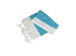 A&R AR058 | Hamamzz® Hamam Towel Antalya,100 X 180 Cm - Farbe: Bianco/Blu Acqua - Lunghezza: 100 X 180 Cm