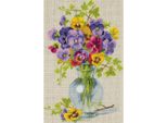 Set Punto Croce Panna "Bouquet Con Viole Del Pensiero"", Schema Di Conteggio, 26X39Cm"