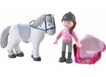 Haba 306168 - Piccoli Amici - Sanya La Cavallerizza E Saphira Il Cavallo, Bambole E Animali Pieghevoli Da 3 Anni, Rosa, Grigio
