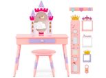 Tavolo Da Trucco Per Bambini Costway Con Sgabello, Set Di Tavolo Da Trucco Per Bambini In Legno 2 In 1 Con Specchio, Cassetto E Alcuni Accessori, Tavolo Da Trucco Per Bambini Dai 3 Anni In Su (Rosa)