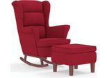 Vidaxl Poltrona A Dondolo E Sgabello Con Gambe In Legno Velluto Rosso Vino