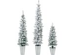 Costway 3Er Albero Di Natale Artificiale Con Neve, 90+120+150Cm, Albero Di Natale A Matita Con Base In Metallo, Albero Di Natale Artificiale, Per Negozi Casa Ufficio, Verde E Bianco