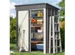 Capanno Per Attrezzi In Metallo Bealife, Capanno Per Attrezzi Con 1M², Antracite Capanno Per Attrezzi Da Giardino Tetto A Una Falda, Telaio Di Fondazione, 180X95X162Cm