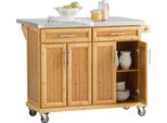 Sobuy FKW69-N Isola Da Cucina Carrello Da Cucina Carrello Da Cucina Carrello Di Servizio Con Piano Di Lavoro Allungabile In Acciaio Inox Bambù