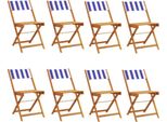 Vidaxl Sedie Da Giardino 8 Pz. Pieghevoli In Tessuto Blu E Bianco E Legno Massiccio
