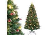 Costway Albero Di Natale Artificiale Da 180 Cm Con Pigne, Lampade A Paraffina E Bacche Rosse, Albero Di Natale Con Led, 8 Modalità, Vetroresina E Cima A Stella, Verde
