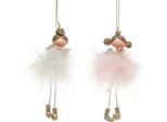 Figurina Decorativa Angelo Principessa Decorazione Albero Bianco Rosa 12Cm Set Di 2