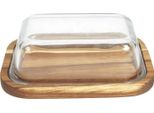 Howhomely | Burriera - Contenitore Per Burro - 19 X 14 X 6 Cm - 450 Ml - Legno E Vetro - Zangola Per Burro - Marrone E Trasparente