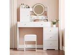 Tavolino Da Toilette Bianco 90 Cm Con Specchio Led (Oscurabile, 3 Colori), Tavolino Da Toilette Con 5 Cassetti E Mobiletto