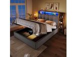 Letto Imbottito Idraulico Flieks 90X200Cm Con Ripiano Laterale, Letto Contenitore Letto Singolo Con Usb E Type-C, Letto Per Ragazzi Letto In Legno Con Led, Biancheria, Grigio