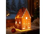 1.10 Casette Di Pan Di Zenzero In Carta Con 5 Led - Circa 21 X 11 X 11 Cm - Decorazione Natalizia A Batteria