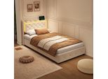 Proximax Letto In Velluto Beige (90 X 200 Cm), Illuminazione A Led, Porte Usb - Letto Singolo Con Molla A Gas E Ampio Spazio Per Riporre Gli Oggetti - Design Moderno