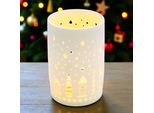 1.04 Villaggio Di Lanterne A Led In Porcellana Bianca - Circa 13 X Ø 8,5 Cm - Decorazione Natalizia A Batteria