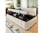 Divano Letto Idraulico Flieks 90X200Cm Con Contenitore, Daybed Con Schienale, Letto Imbottito Per Ragazzi Con Rete A Doghe, Velluto, Beige