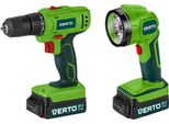 Trapano Avvitatore A Batteria Verto 2 X 20V, Li-Ion/1,5Ah, Gamma Di Velocità I: 0-400 Rpm, Ii: 0-1500 Rpm, Mandrino 0,8-10 Mm, Carica Della Batteria 1 Ora, Freno Del Mandrino, Valigetta Di Trasporto, Torcia A Batteria 20V, 9Xled