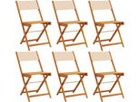 Vidaxl Sedie Da Giardino 6 Pz. Pieghevoli In Tessuto Beige E Legno Massiccio