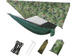 Amaca Da Campeggio 3 In1 Con Zanzariera E Telone Con Cerniera, Amaca Mimetica Verde Militare Da 300 Kg Di Carico Per Escursioni All'aperto