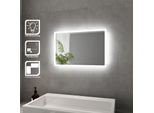 Sonni Specchio Da Bagno Con Illuminazione A Led A Risparmio Energetico IP44 Specchio In Rame/Senza Piombo Striscia Luminosa Smerigliata (Bordi) Specchio Da Parete 60 X 40 Cm