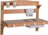 Cucina Di Fango Per Bambini Da Appendere - Cucina Funzionale Da Esterno Con Distributore D'acqua E Accessori - In Legno - Verniciato Colore Teak