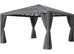 Primeyard Gazebo Da Giardino 4X4 M Tetto Hardtop In Policarbonato Con 4 Teli Laterali In Grigio