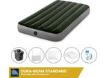 Letto Ad Aria Intex - 1 Persona - 99 X 191 X 25 Cm - Verde - Con Pompa + Lenzuolo Bianco + Cuscino + Federe Molton 2 In 1 + Set Di Riparazione