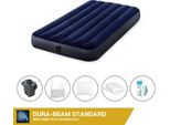 Letto Ad Aria Intex - 1 Persona - 99 X 191 X 25 Cm - Blu + Pompa Elettrica Intex - 650 Litri/Min + Lenzuola Bianche + Cuscino + Federe Molton 2 In 1 + Set Di Riparazione