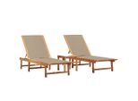 Vidaxl Lettini Prendisole 2 Pezzi Con Tavolo Taupe Legno Massiccio Acacia Textilene