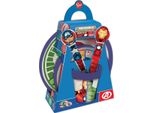 Servizio Da 5 Pezzi Marvel Di Tataway In Plastica Rossa E Blu, Vendicatori: Hulk, Iron Man, Capitan America, Capitan Marvel, Piatto, Bicchiere, Posate