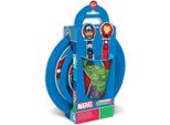 Servizio Da 5 Pezzi Marvel Di Tataway In Plastica Rossa E Blu, Vendicatori: Hulk, Iron Man, Capitan America, Thor, Piatto, Bicchiere, Posate