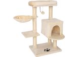 Tiragraffi Lionto 93 Cm Con Grotta, Abbeveratoio, Palla Da Gioco E Paletti In Sisal, Albero Per Gatti Compatto, Beige