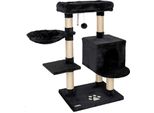 Tiragraffi Lionto 93 Cm Con Grotta, Abbeveratoio, Palla Da Gioco E Paletti In Sisal, Albero Per Gatti Compatto, Nero
