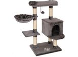 Tiragraffi Lionto 93 Cm Con Grotta, Abbeveratoio, Palla Da Gioco E Paletti In Sisal, Albero Per Gatti Compatto, Grigio Scuro