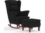Sedia A Dondolo E Sgabello Con Gambe In Legno Velluto Nero